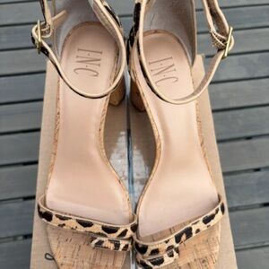 INC International Concepts Leopard Cork Ankle-Strap Heels - Beige/Black